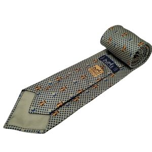 Hermès Paris Vintage Pale Green and Blue Owl Moon Stars Tie 100% Silk 60” Long